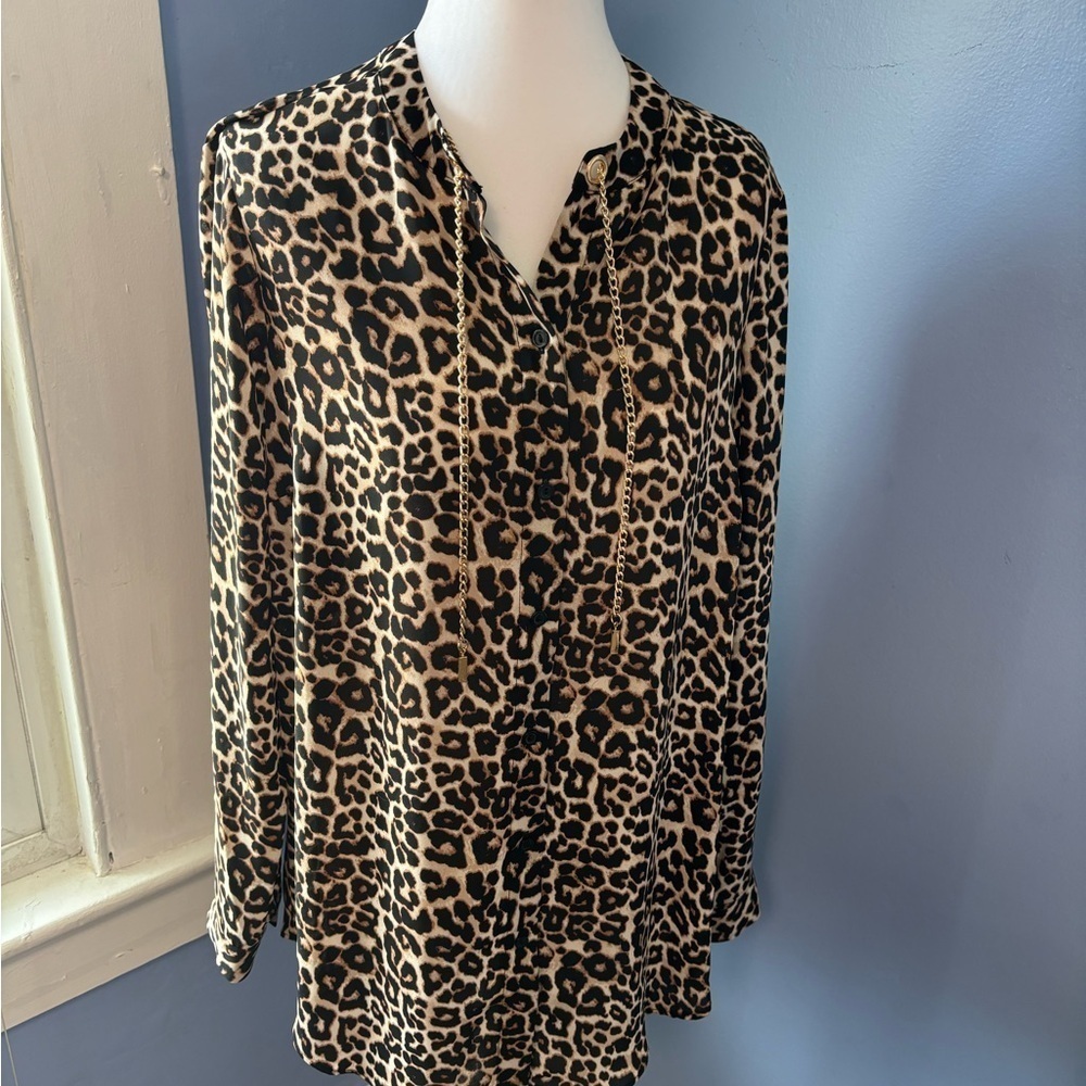 Bold Elements Black And Brown Buttoned Blouse Wit… - image 1